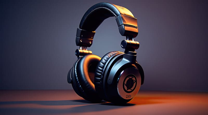 Foto de um par de fones de ouvido com um logotipo que diz