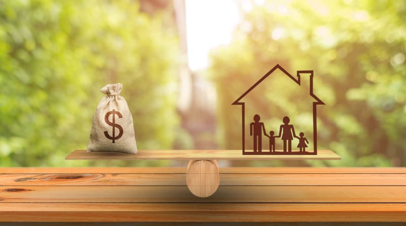 Foto o conceito de dívida para habitação hipoteca imobiliária imóveis poupança empréstimos conceito de mercado riscos de comprar uma casa