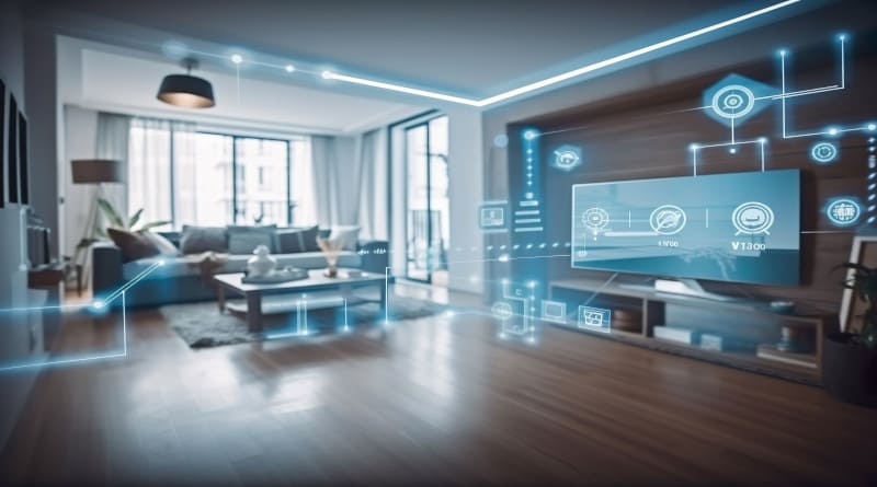 Foto moderna sistema de gerenciamento de casa inteligente usando realidade aumentada construção inteligente a casa inteligente é fundo isolado gerar ai