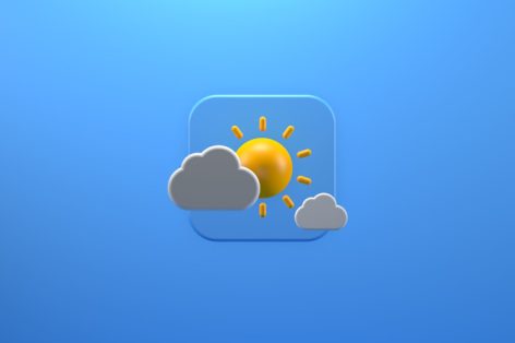 Ícones de previsão do tempo fotográfico com renderização em 3d em nuvem