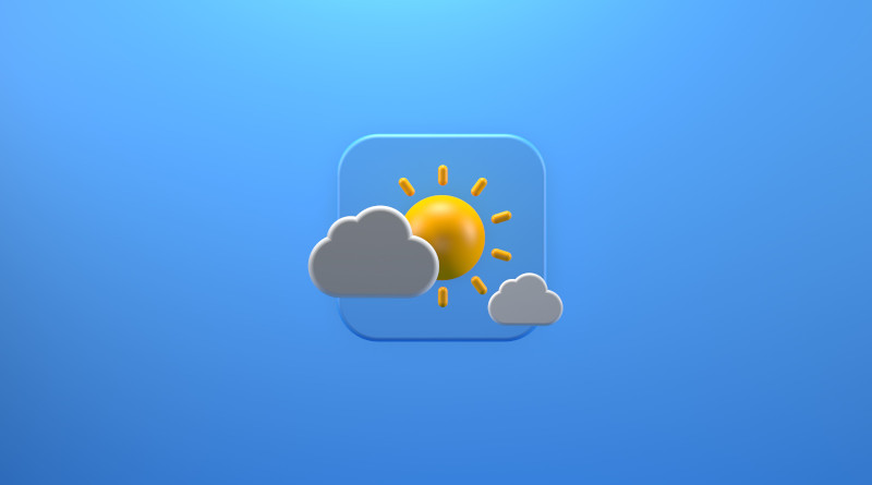 Ícones de previsão do tempo fotográfico com renderização em 3d em nuvem