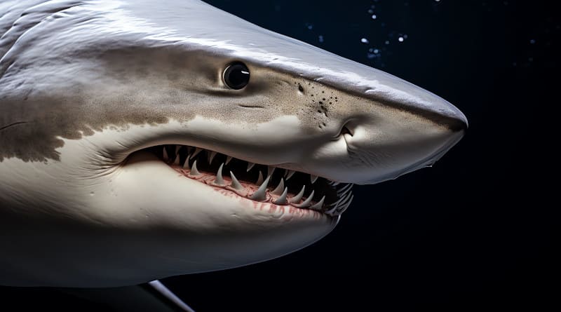 Foto de um tubarão com dentes afiados