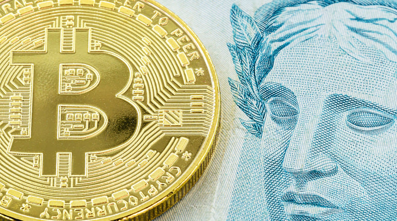 Foto bitcoin e conceito de corretores de câmbio brasileiro para brasil 2023 drex moeda digital brasileira brasileira