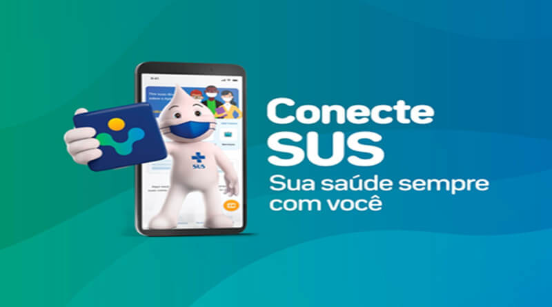Imagem com uma logo do Conecte SUS e uma celular do lado.