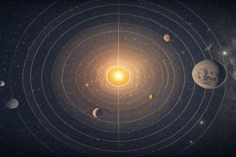 Foto do sistema solar esquema o sol com planetas no fundo estelar do universo fornecido pela nasa