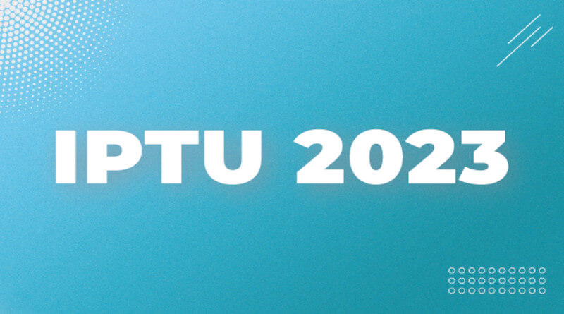 Imagem em fundo verde escrito com letras brancas: IPTU 2023.